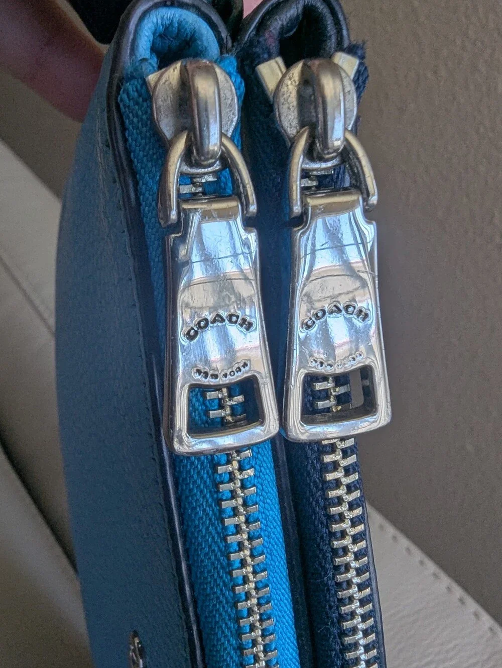 Coach Pebbled Leather Double Zip Wallet Wristlet.